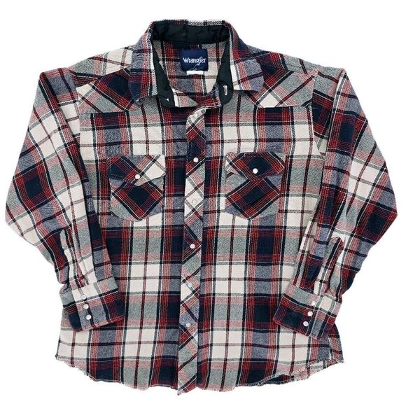 Vintage Wrangler Plaid Flannel Western Button Up Plaid Red Blue M - Picture 1 of 6